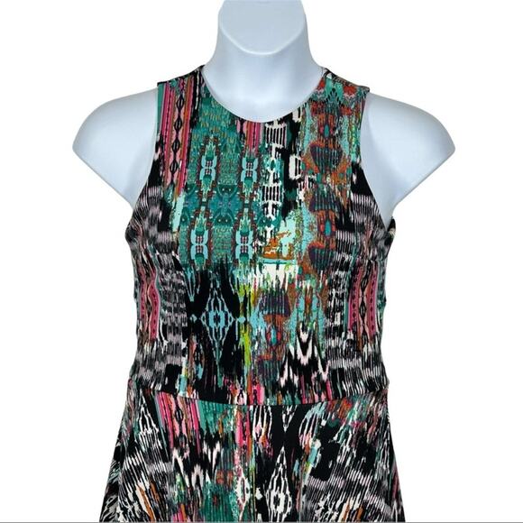 Julian Chang Fit & Flare Mini Dress Open Back Racerback Abstract Print Medium - Picture 3 of 13